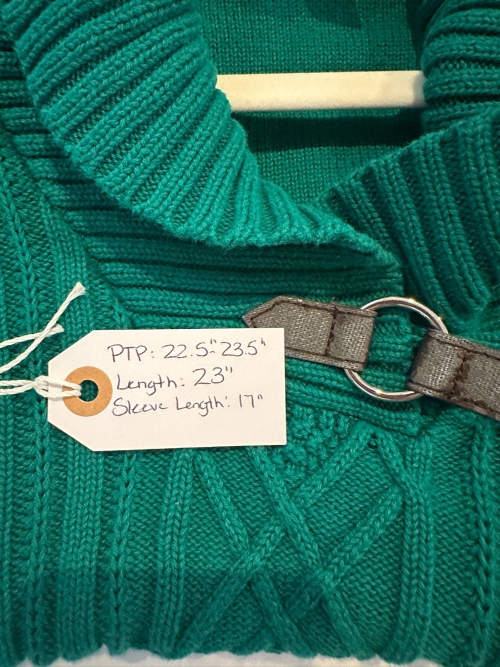 Karen Scott Green Cable Knit Shawl Collar Sweater Size 1X Cozy Buckle Accent - Picture 7 of 7
